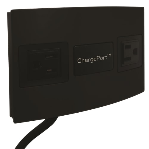 TeleAdapt ChargePort Vertical Charging Station, 2 Power Outlets, 2 USB Ports, Rubberized Black
